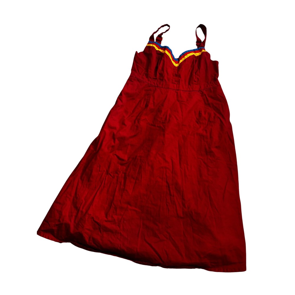 ModCloth "Dreams & Desires" Dress L Red Rainbow Retro Indie Cotton Sundress